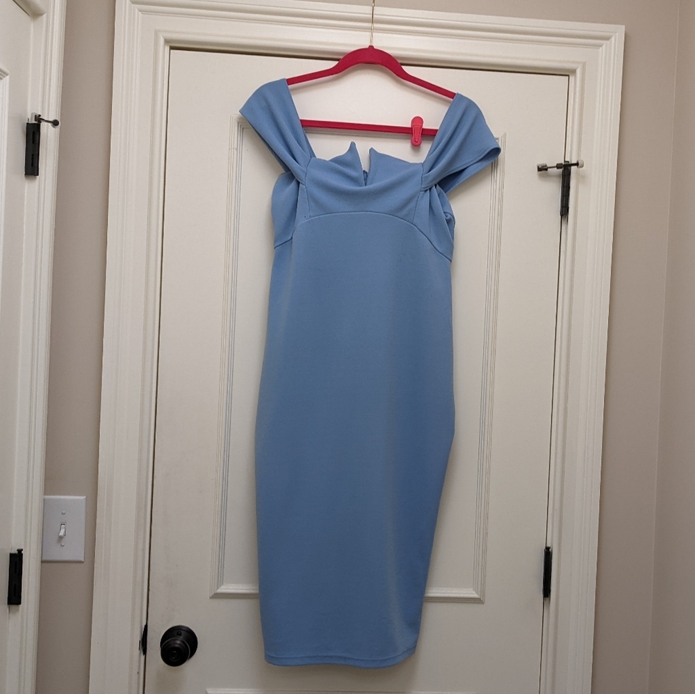 Pale Blue Bardot Midi Dress
